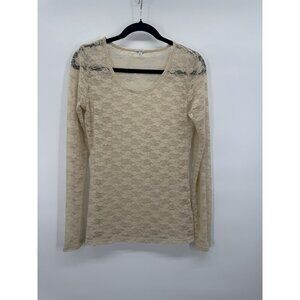 Y2K Charlotte Russe Large Beige Ivory Lace Mesh Top Sheer Boho Retro Cottage